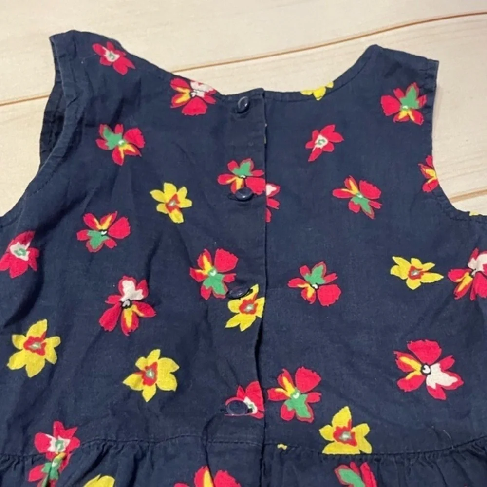 Baby Gap 3yr‎ 100% cotton navy & bright floral sleeveless back button dress
